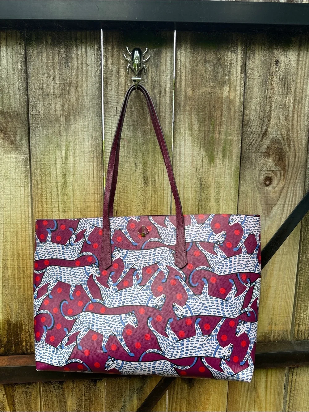 Kate Spade ♠️ Molly Panther Dot Large Tote in Radicchio